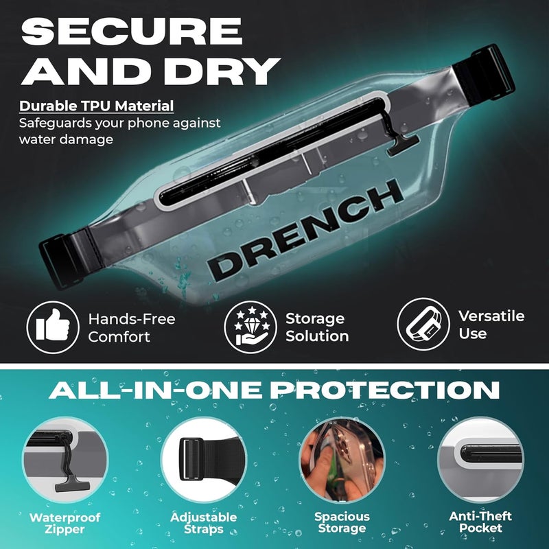 Drench Store 100% Waterproof Bag, Touchscreen Fanny pack, Transparent Cell Phone Case for Beach Essentials, IPX8 Underwater Pouches with Convertible Straps for Swimming and More, Fits iPhone Pro Max 15 SUP - Image 4